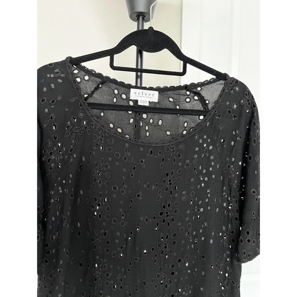 Velvet Graham & Spencer Black Eyelet Peasant Blouse Top Size S Ruffle Cute - Picture 2 of 9